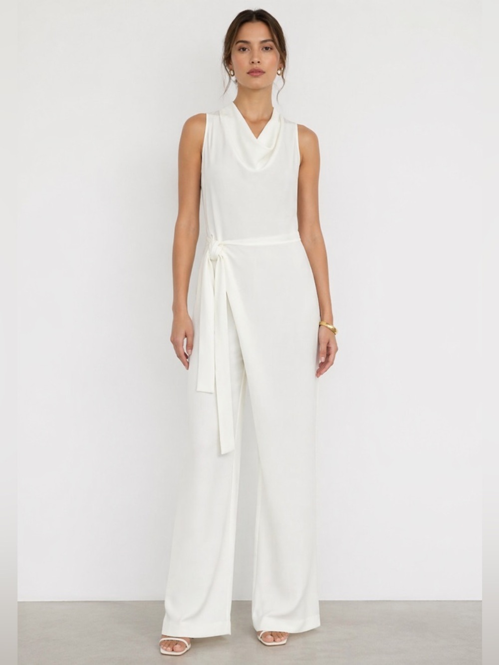 NWOT ZARA WOMAN'S FLOWING WRAP JUMPSUIT ECRU SIZE L - Picture 8 of 8